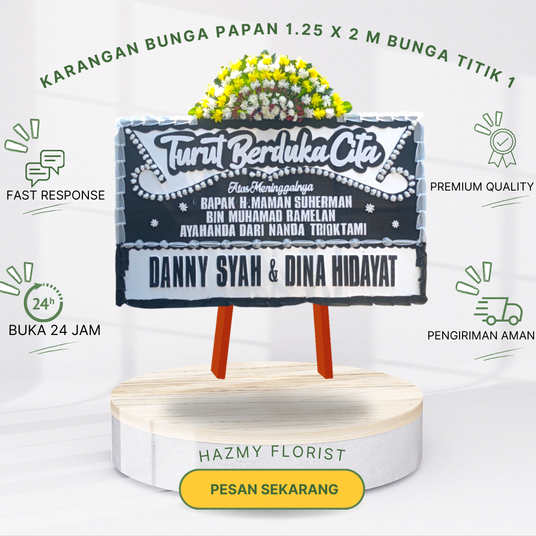 Karangan Bunga Papan Ucapan Duka Cita JABODETABEK Jakarta Selatan, Jakarta Utara, Jakarta Timur, Jakarta Barat, Depok, Banten , Tangerang , Bintaro 1.25 x 2 M Bunga Titik 1